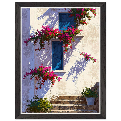 Affiche illustrée Bougainvillier fuchsia Encadrée — poster rétro, impression beaux-arts 250g