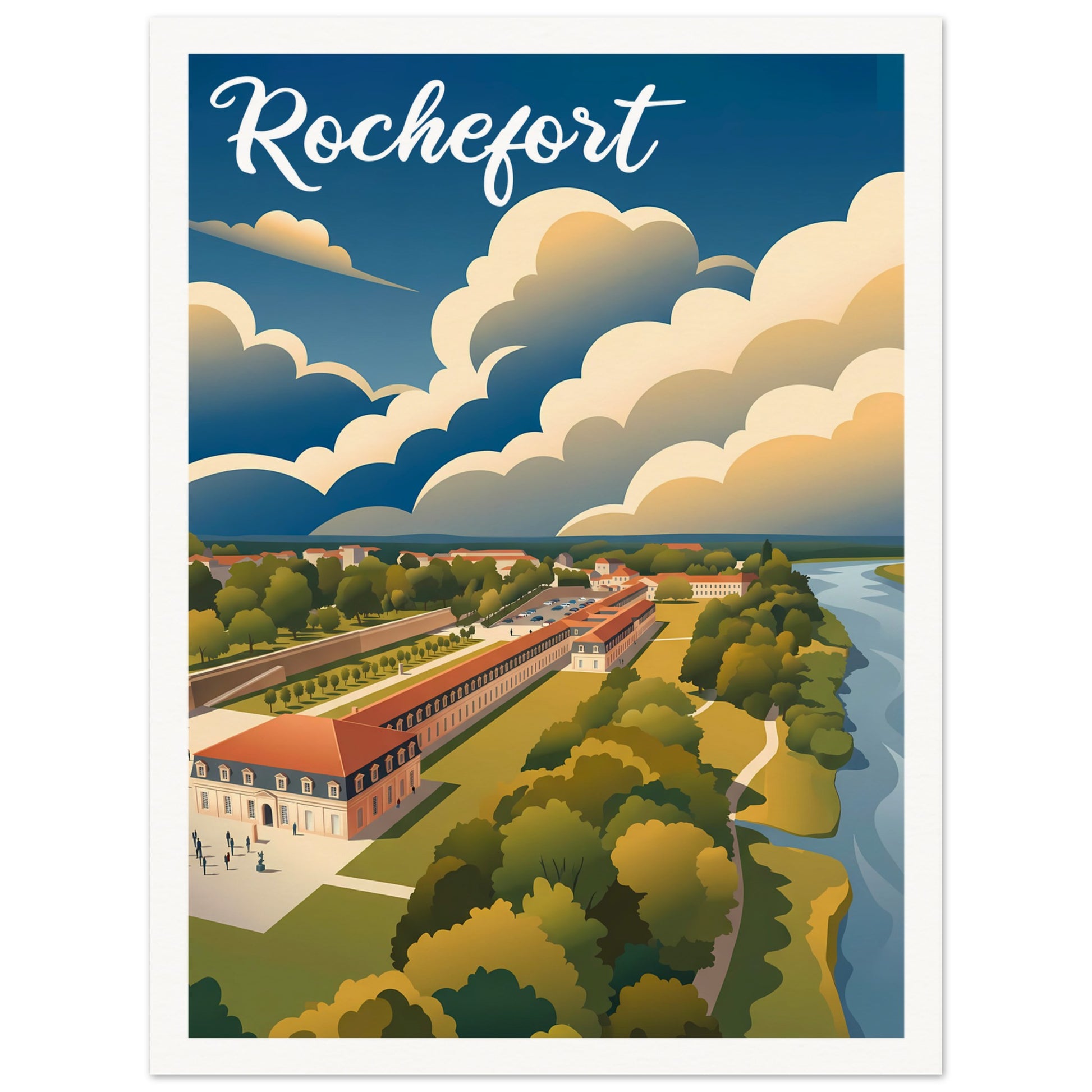 Affiche illustrée Rochefort, poster rétro, impression beaux-arts 250g
