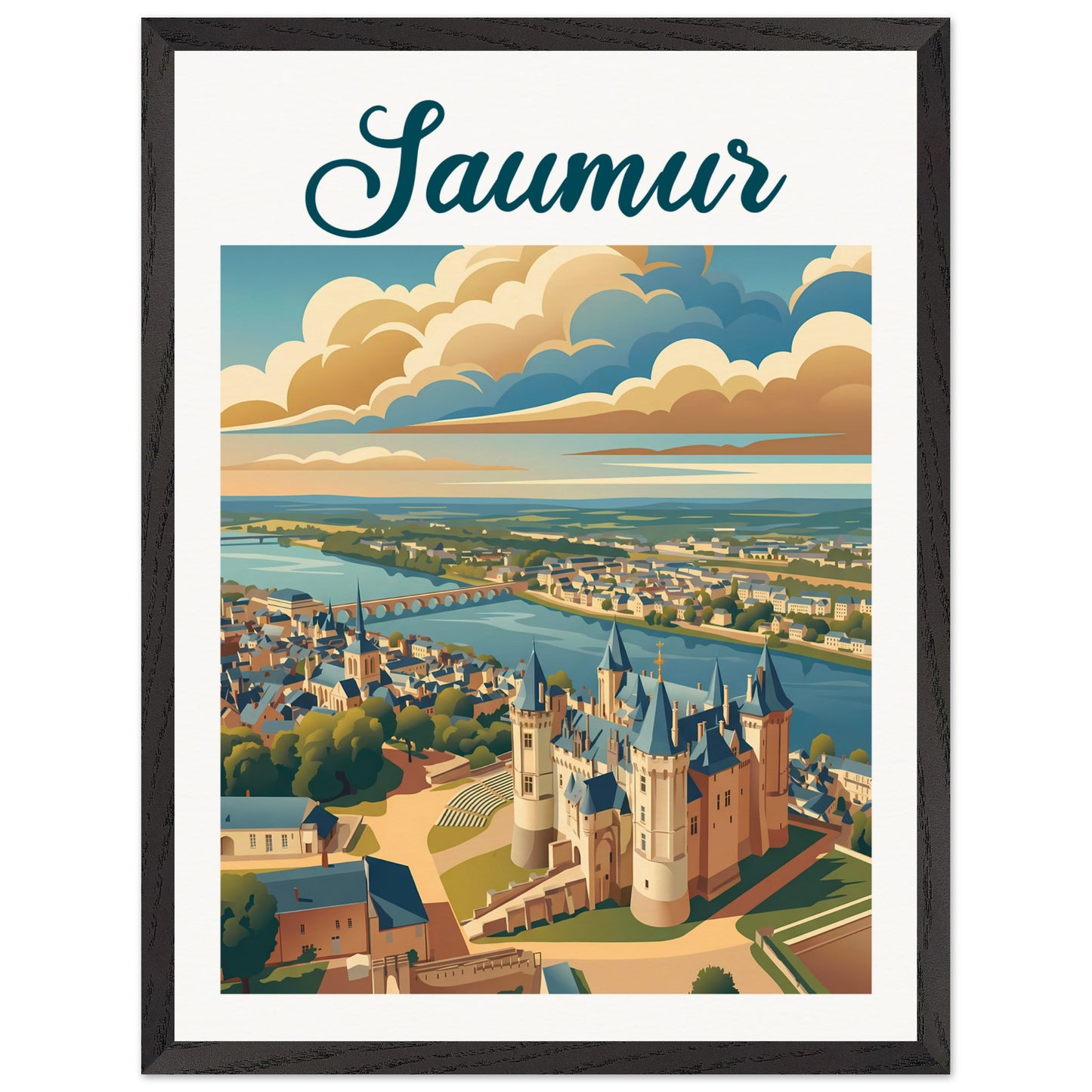 Affiche illustrée Saumur — poster rétro, impression beaux-arts 250g