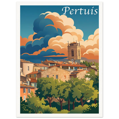 Affiche illustrée Pertuis — poster rétro, impression beaux-arts 250g