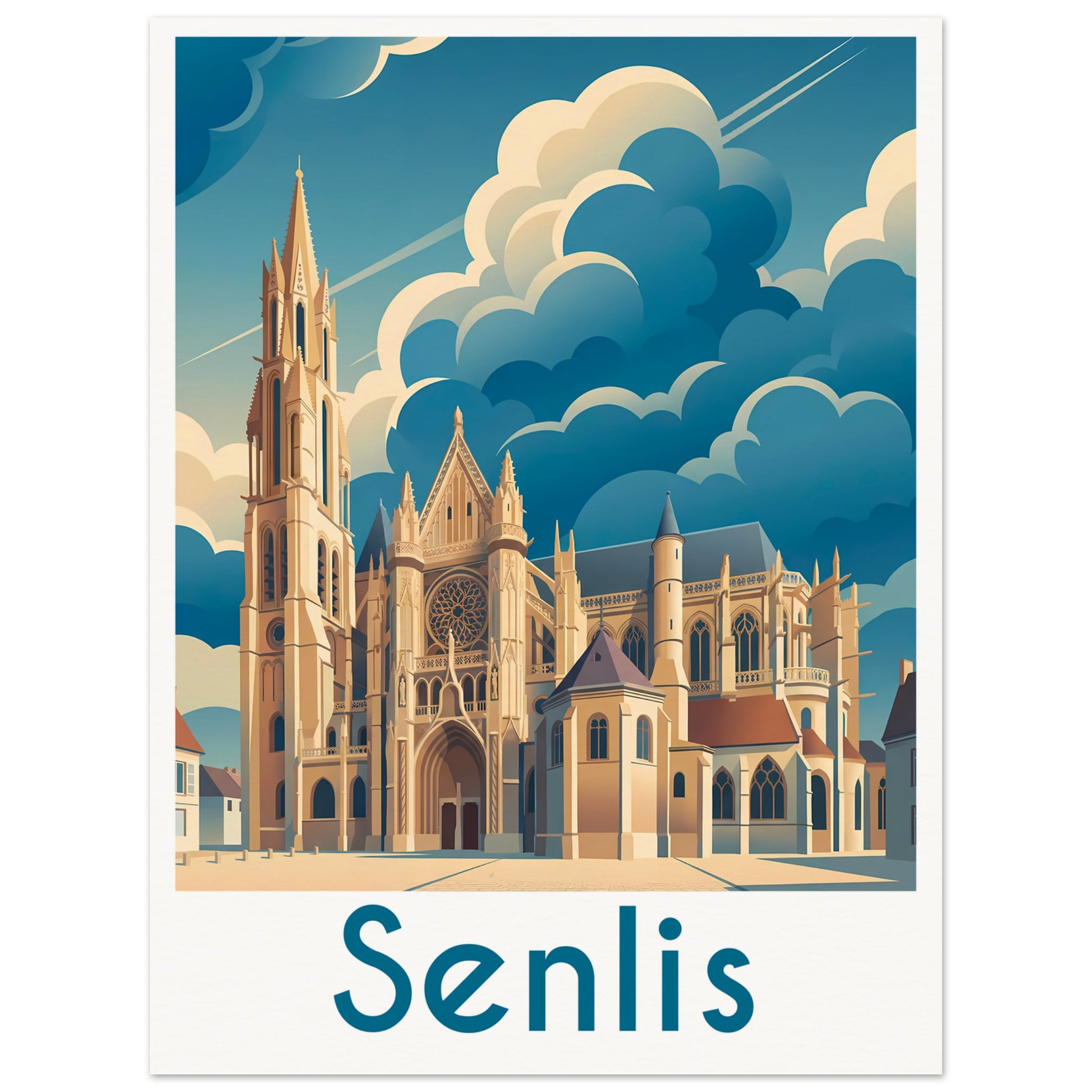 Affiche illustrée Senlis — poster rétro, impression beaux-arts 250g