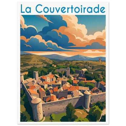 Affiche illustrée La Couvertoirade — poster rétro, impression beaux-arts 250g