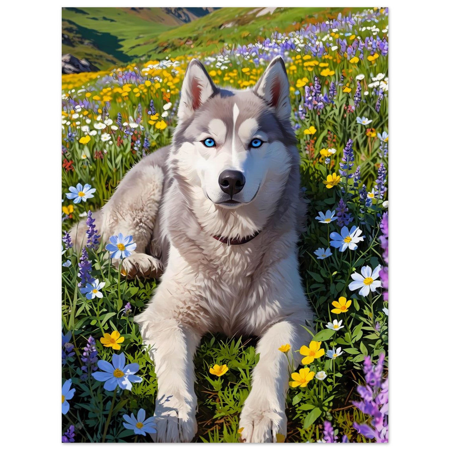 Affiche illustrée Husky sibérien — poster rétro, impression beaux-arts 250g