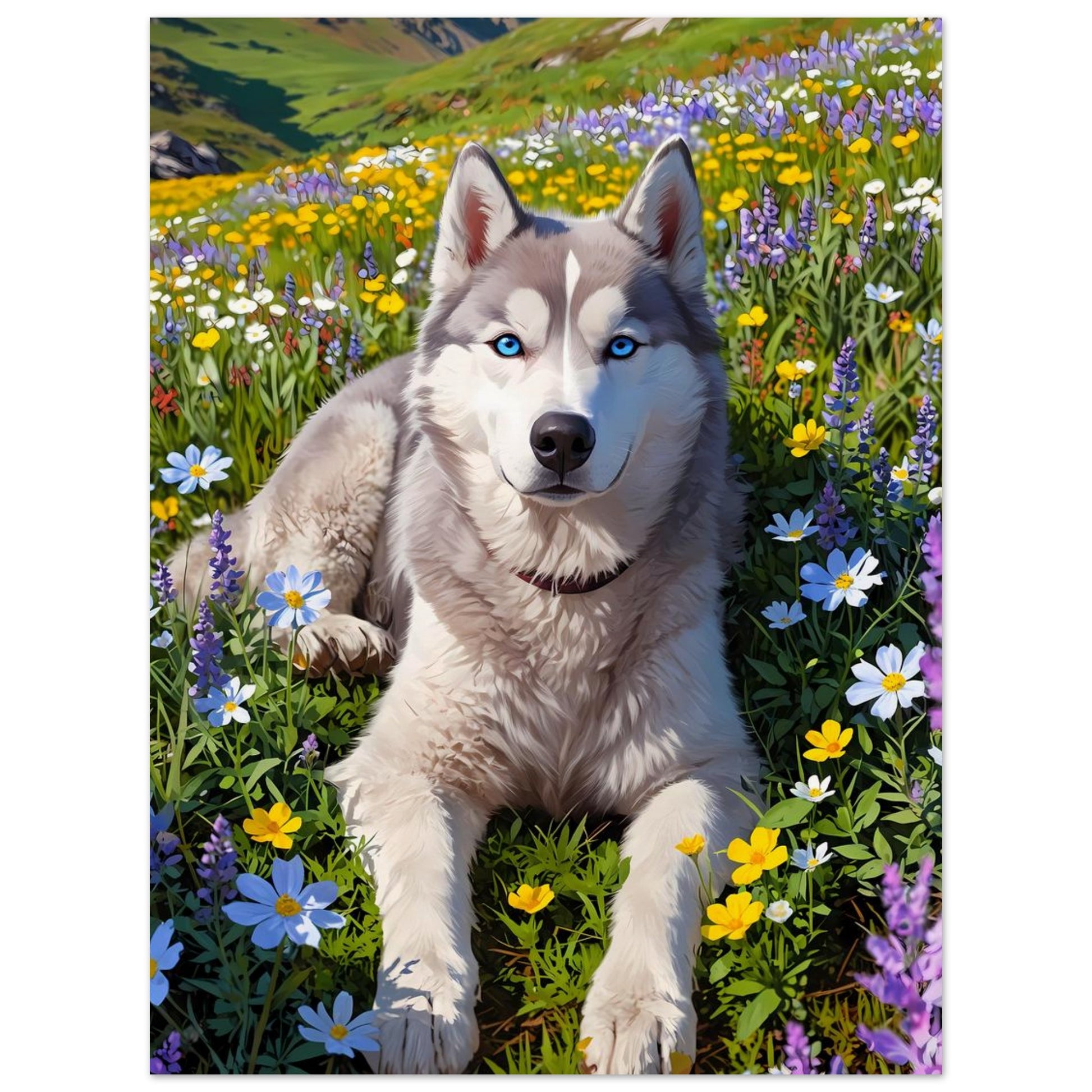Affiche illustrée Husky sibérien — poster rétro, impression beaux-arts 250g