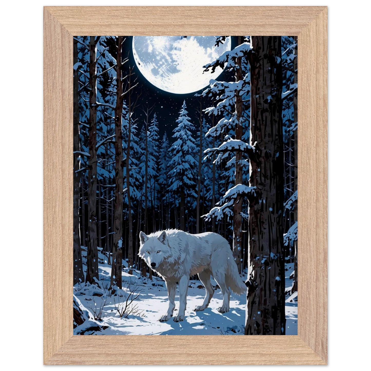 Affiche illustrée Louve blanche Encadrée — poster rétro, impression beaux-arts 250g