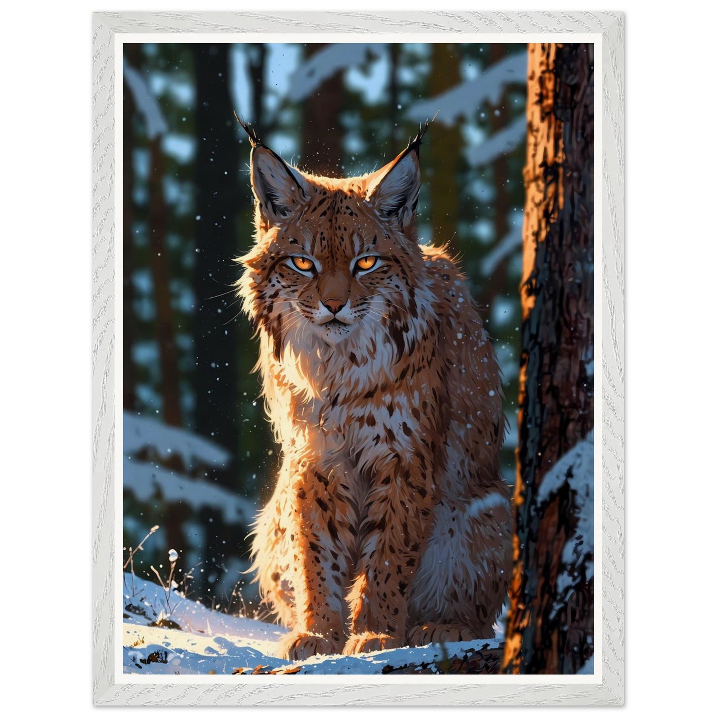 Affiche illustrée Lynx boréal Encadrée — poster rétro, impression beaux-arts 250g