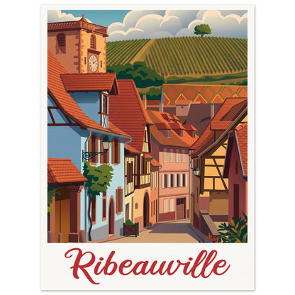 Affiche illustrée Ribeauville — poster rétro, impression beaux-arts 250g