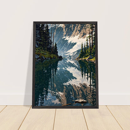 Affiche Forêt de Pins et Lac de Montagne encadrée, cadre bois (vue 3)