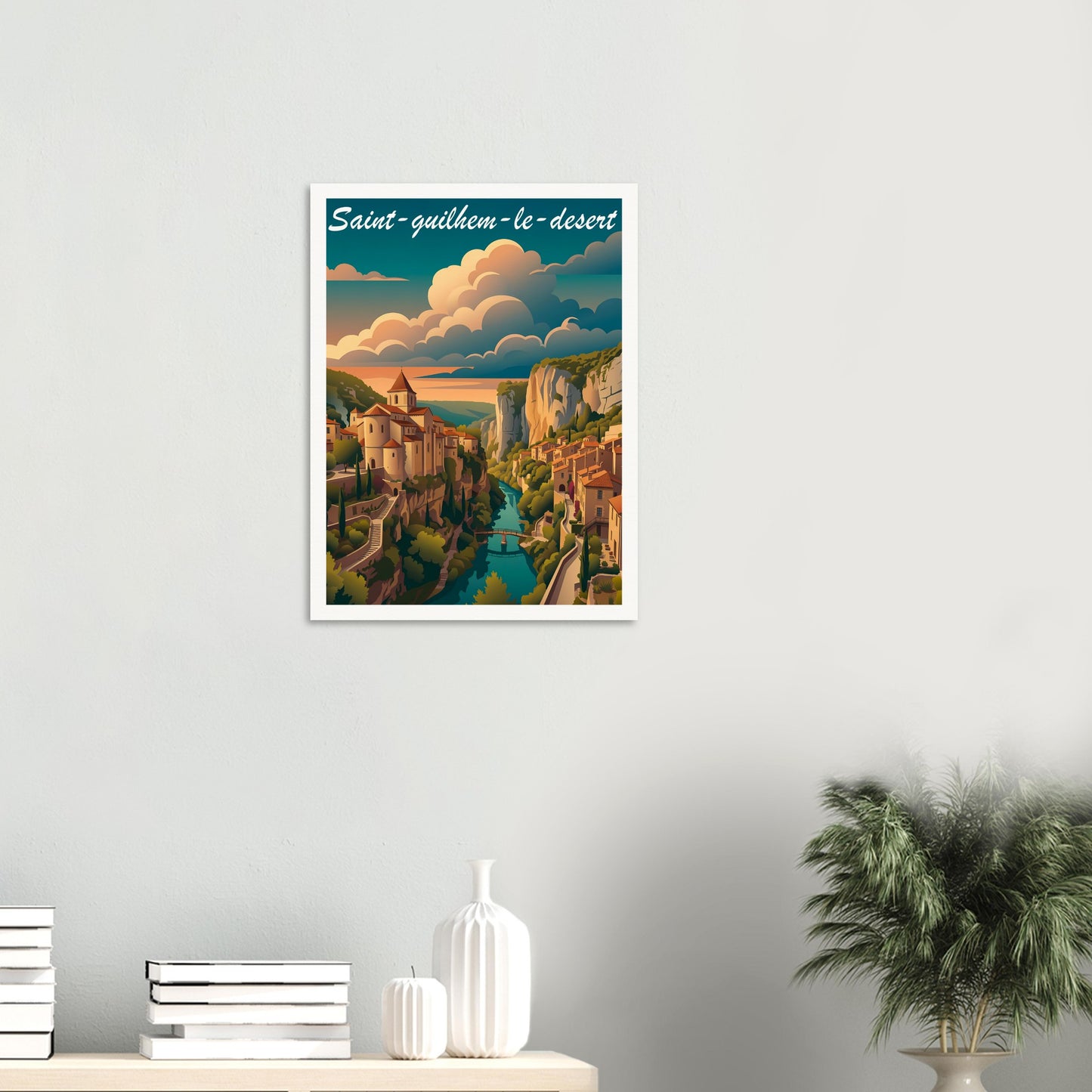 Affiche illustrée Saint-Guilhem-le-Desert — poster rétro, impression beaux-arts 250g