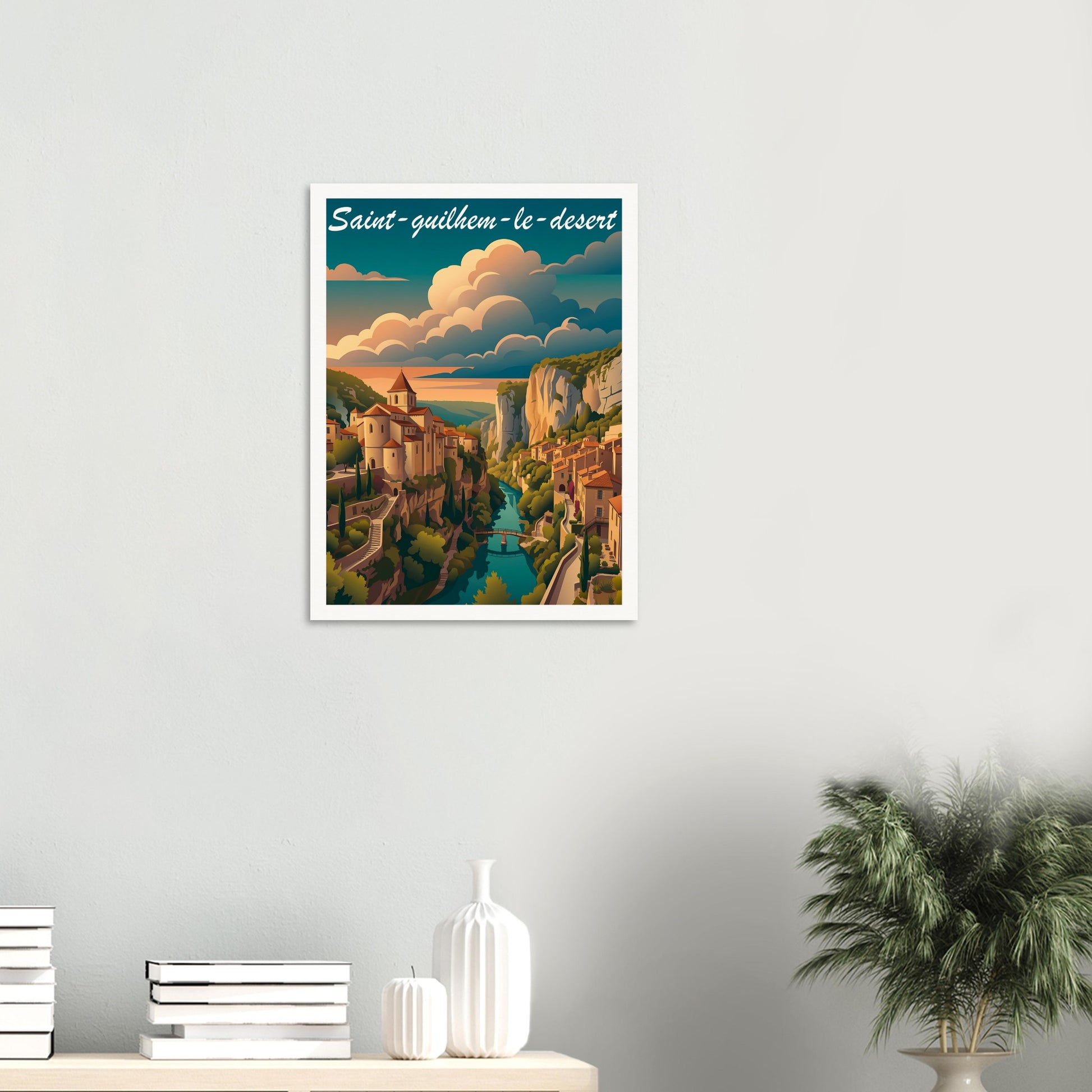 Affiche illustrée Saint-Guilhem-le-Desert — poster rétro, impression beaux-arts 250g