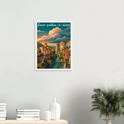 Affiche illustrée Saint-Guilhem-le-Desert — poster rétro, impression beaux-arts 250g