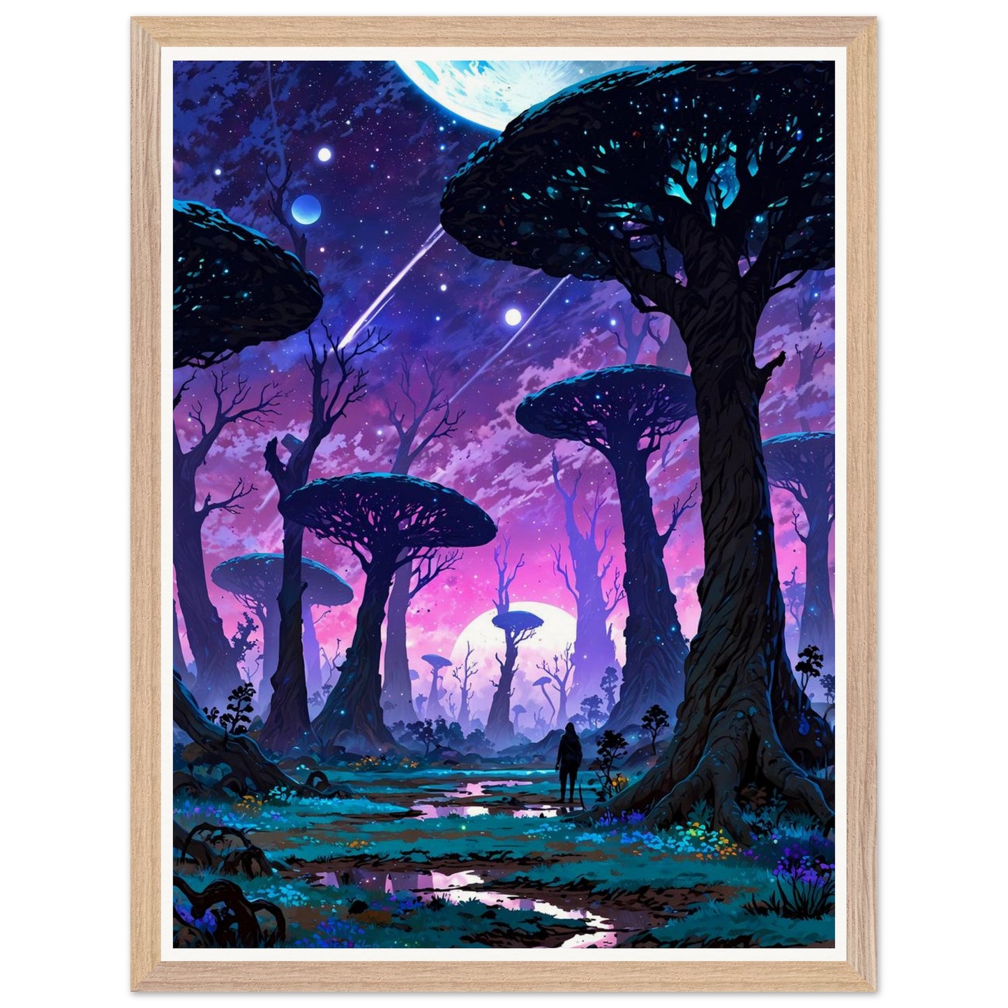 Affiche illustrée Planète anneau Encadrée — poster rétro, impression beaux-arts 250g