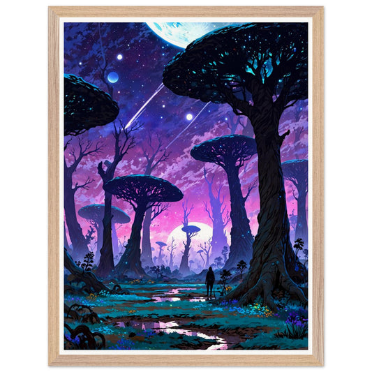 Affiche illustrée Planète anneau Encadrée — poster rétro, impression beaux-arts 250g