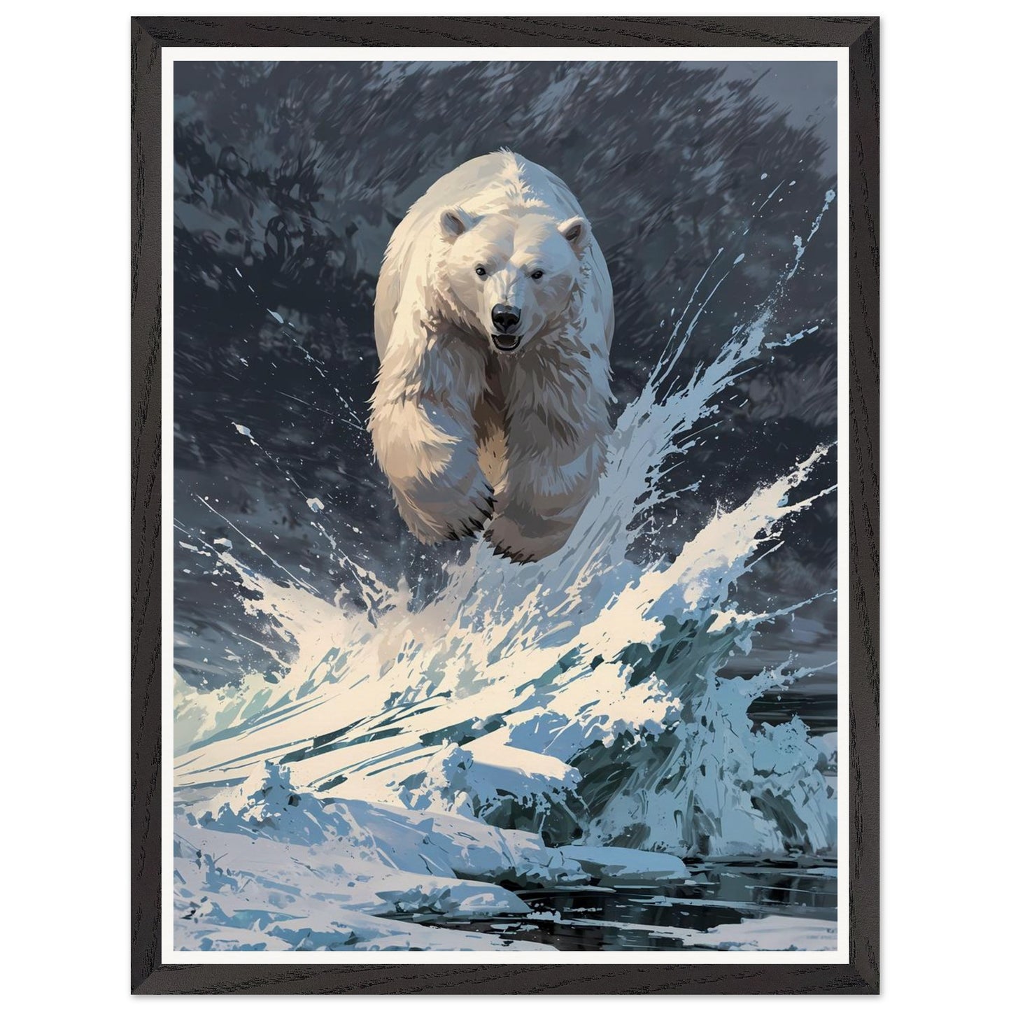 Affiche illustrée Ours polaire Encadrée — poster rétro, impression beaux-arts 250g