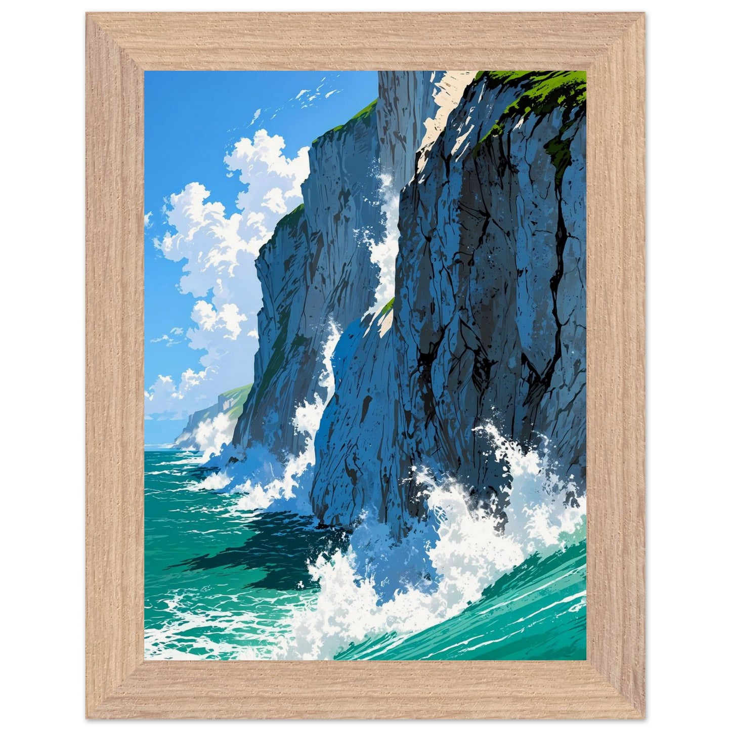 Affiche illustrée Falaises de craie blanche Encadrée — poster rétro, impression beaux-arts 250g