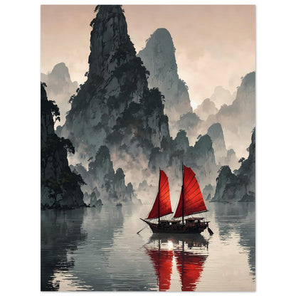 Affiche illustrée Baie de Ha Long — poster rétro, impression beaux-arts 250g
