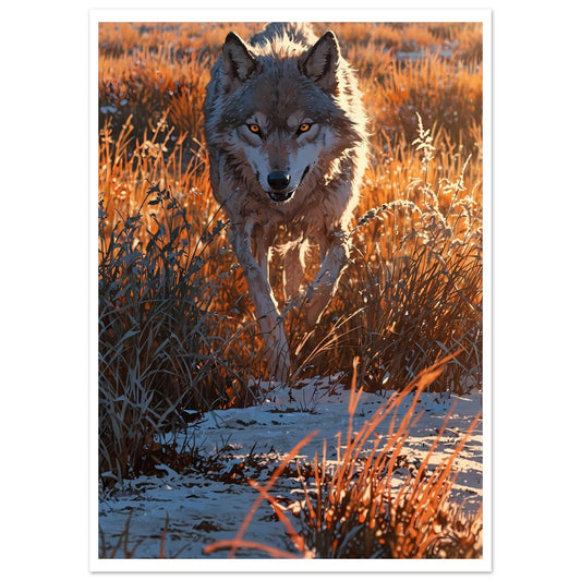 Louve, Champ de givre, Aube orange en mouvement – affiche d'art décoratif, poster mural | Muchimura