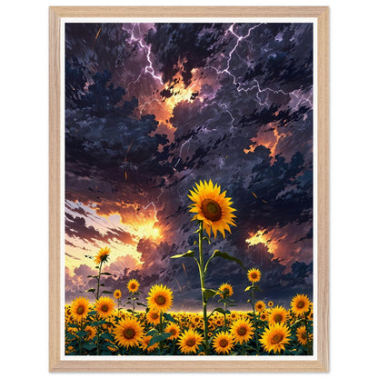 Affiche illustrée Champ de tournesols géants Encadrée — poster rétro, impression beaux-arts 250g