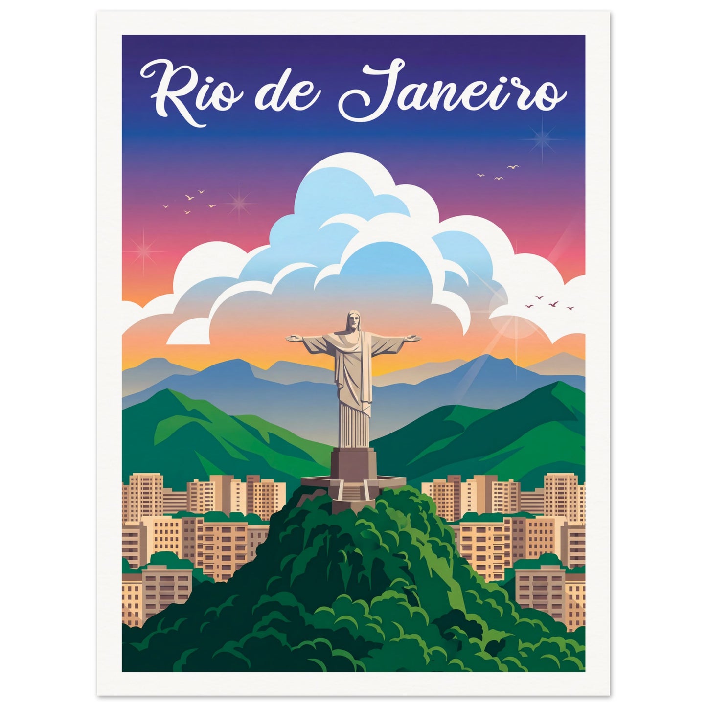Affiche illustrée Rio de Janeiro — poster rétro, impression beaux-arts 250g