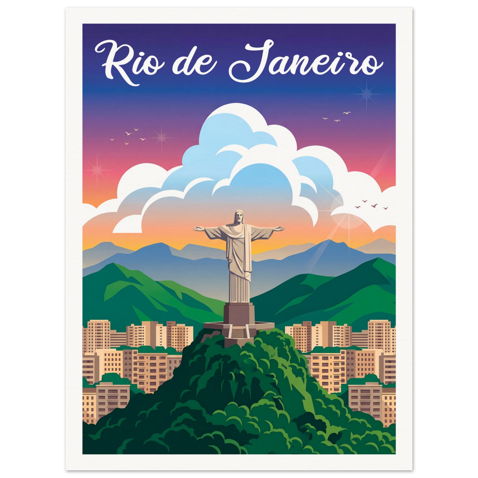 Affiche illustrée Rio de Janeiro, poster rétro, impression beaux-arts 250g