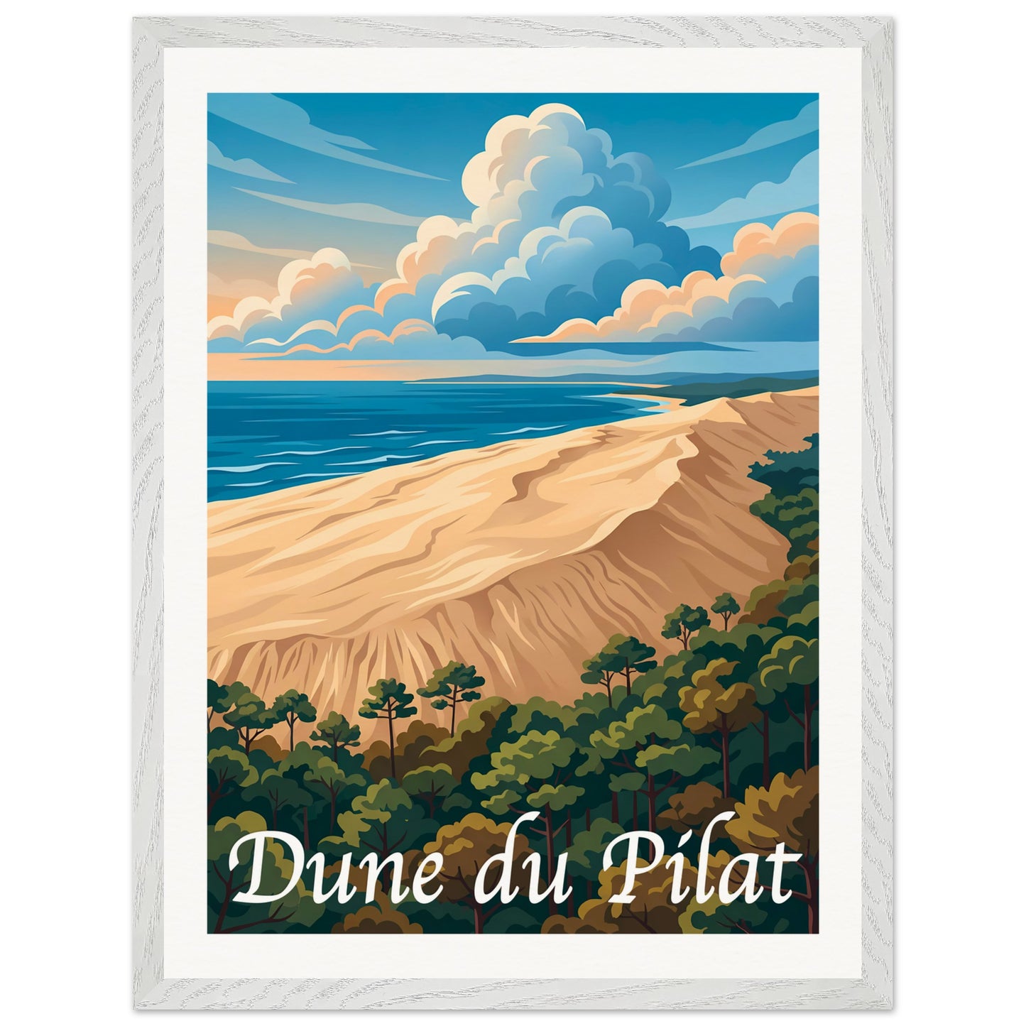 Affiche illustrée Dune du Pilat — poster rétro, impression beaux-arts 250g