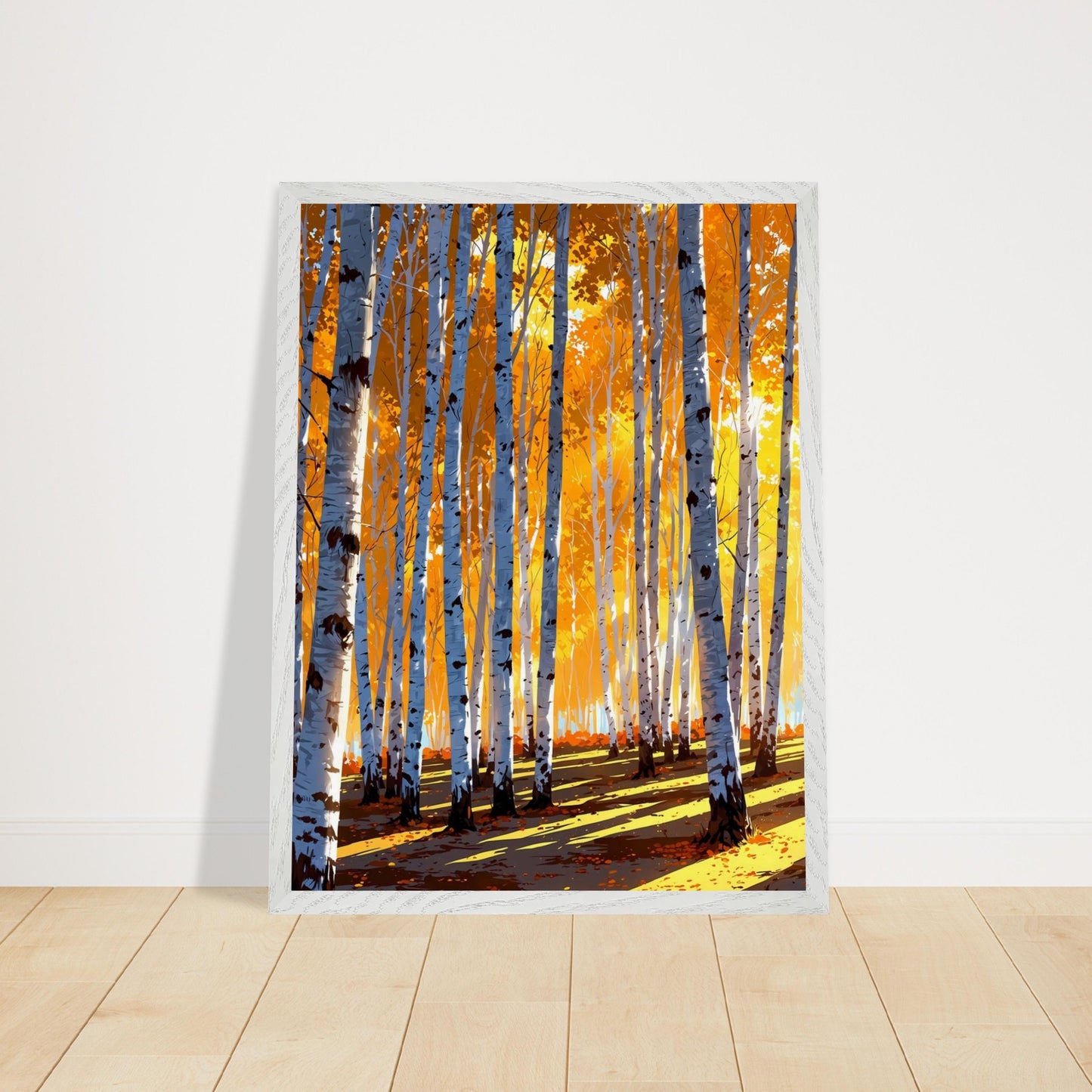 Affiche Forêt de bouleaux en automne encadrée, cadre bois (vue 4)