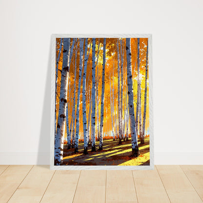 Affiche Forêt de bouleaux en automne encadrée, cadre bois (vue 4)