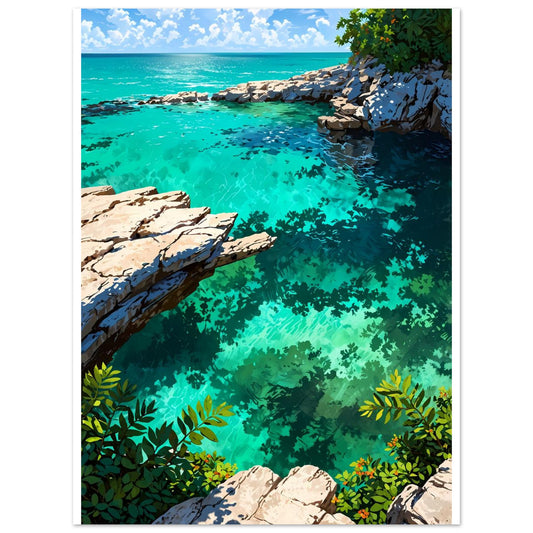 Plage sauvage du Yucatán, Cenote de bord de mer, Ciel tropical – affiche d'art décoratif, poster mural | Muchimura