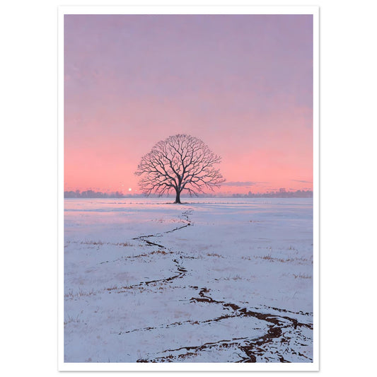 Plaine enneigée, Aurore rose – affiche d'art décoratif, poster mural | Muchimura