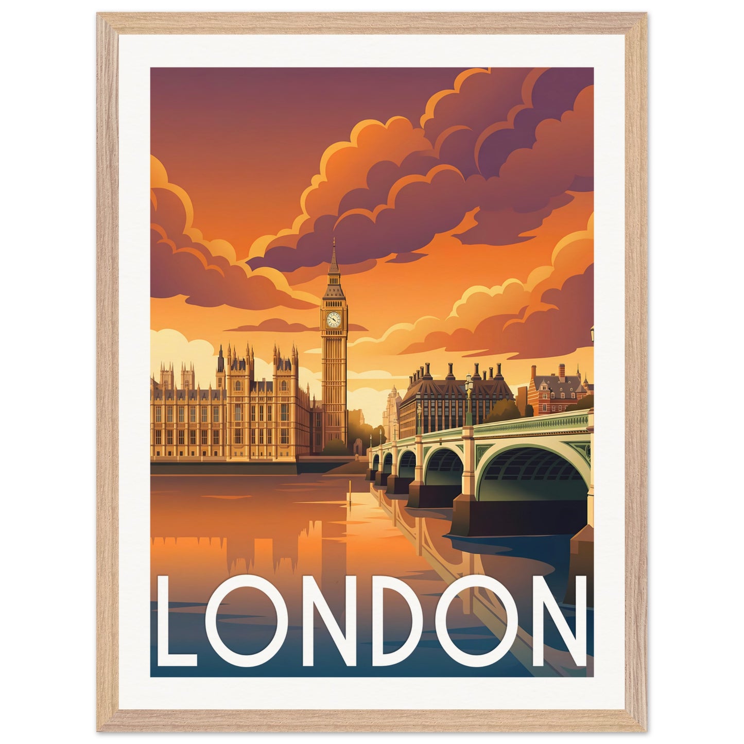 Affiche illustrée London — poster rétro, impression beaux-arts 250g