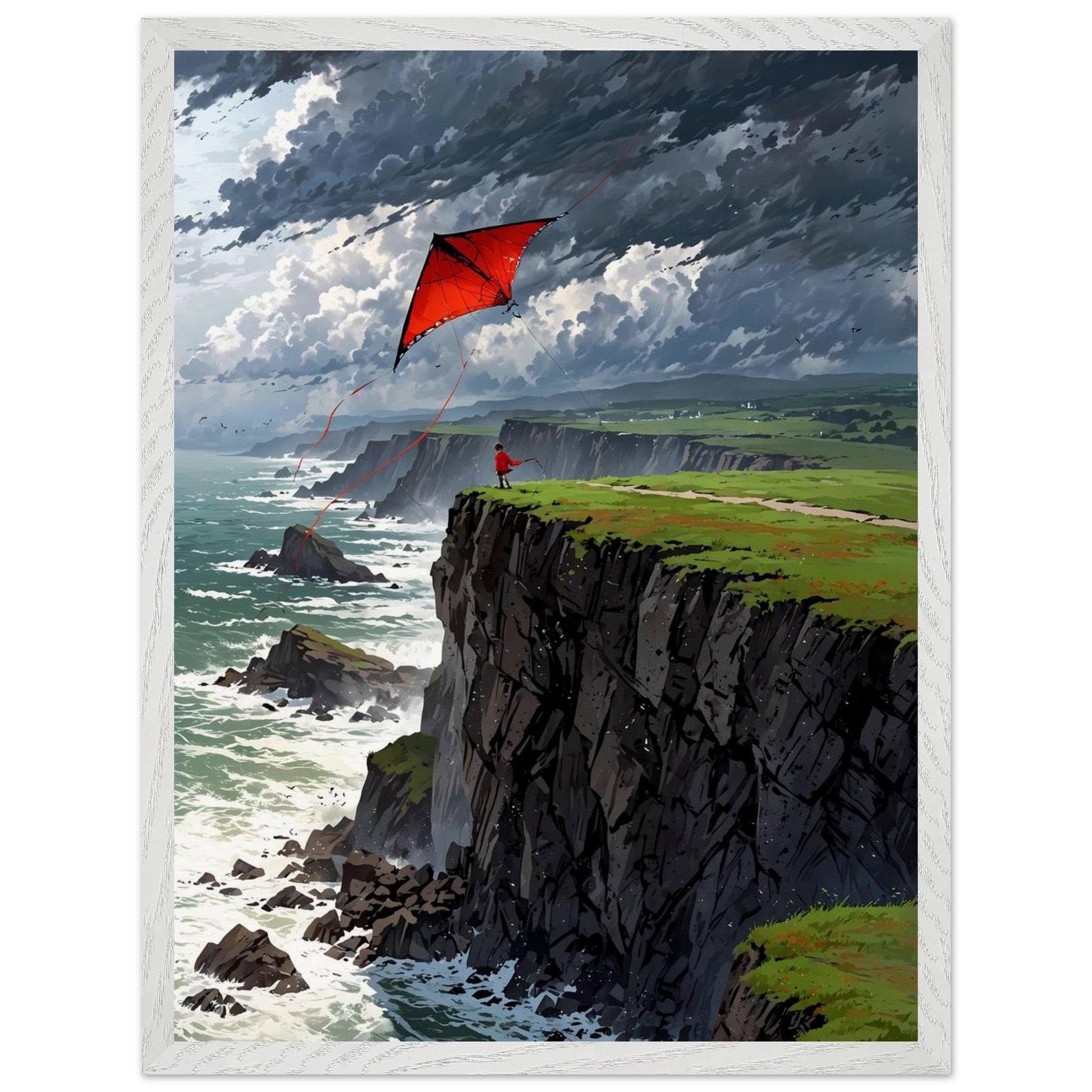 Affiche Enfant et Cerf-Volant encadrée, cadre bois (vue 2)