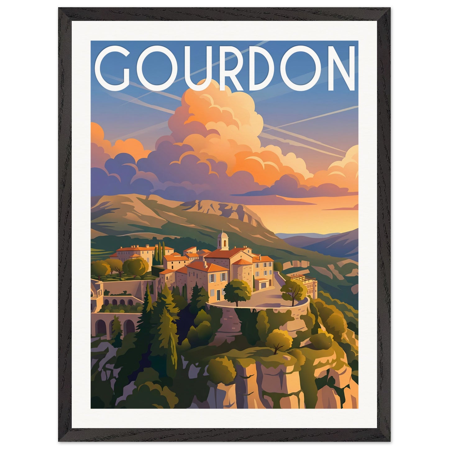 Affiche illustrée Gourdon — poster rétro, impression beaux-arts 250g