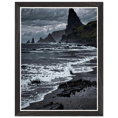 Affiche illustrée Plage de sable noir Encadrée — poster rétro, impression beaux-arts 250g