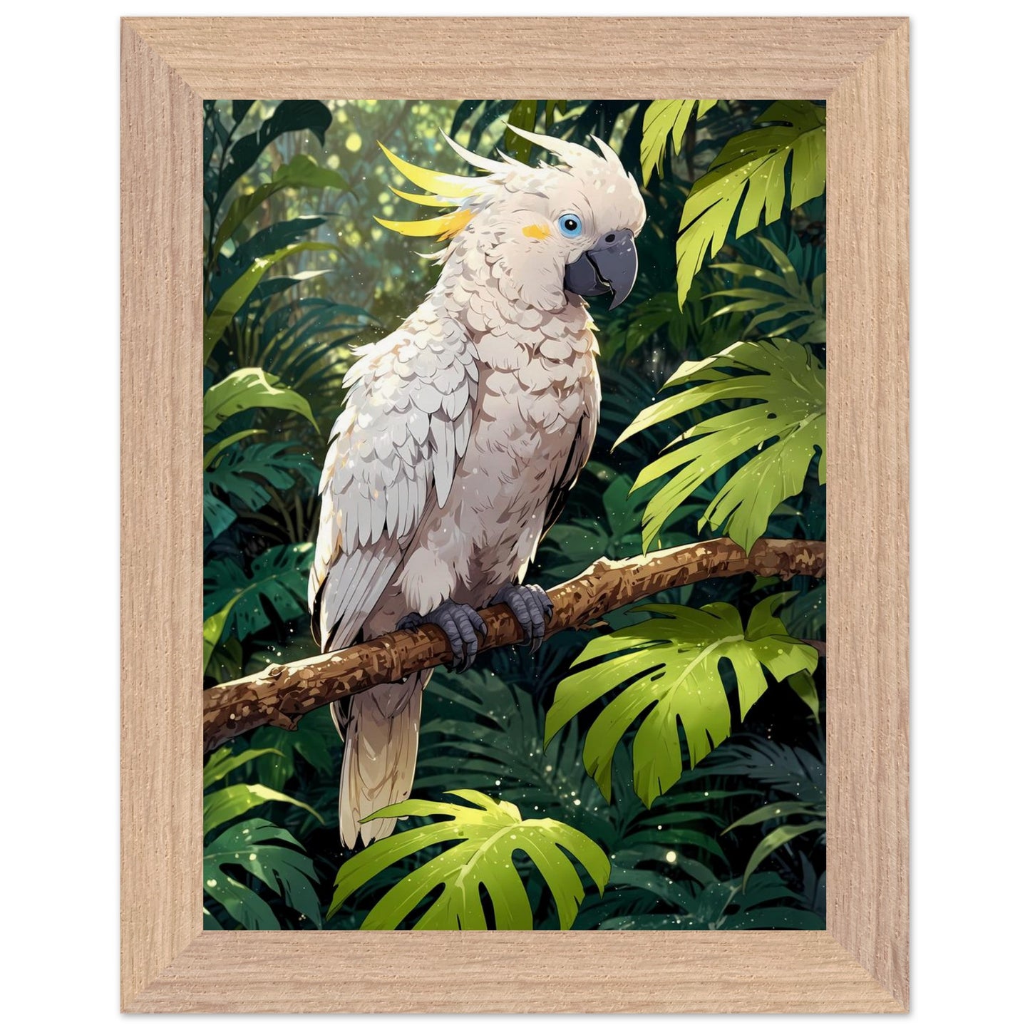 Affiche illustrée Cacatoès blanc Encadrée — poster rétro, impression beaux-arts 250g