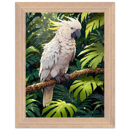 Affiche illustrée Cacatoès blanc Encadrée — poster rétro, impression beaux-arts 250g