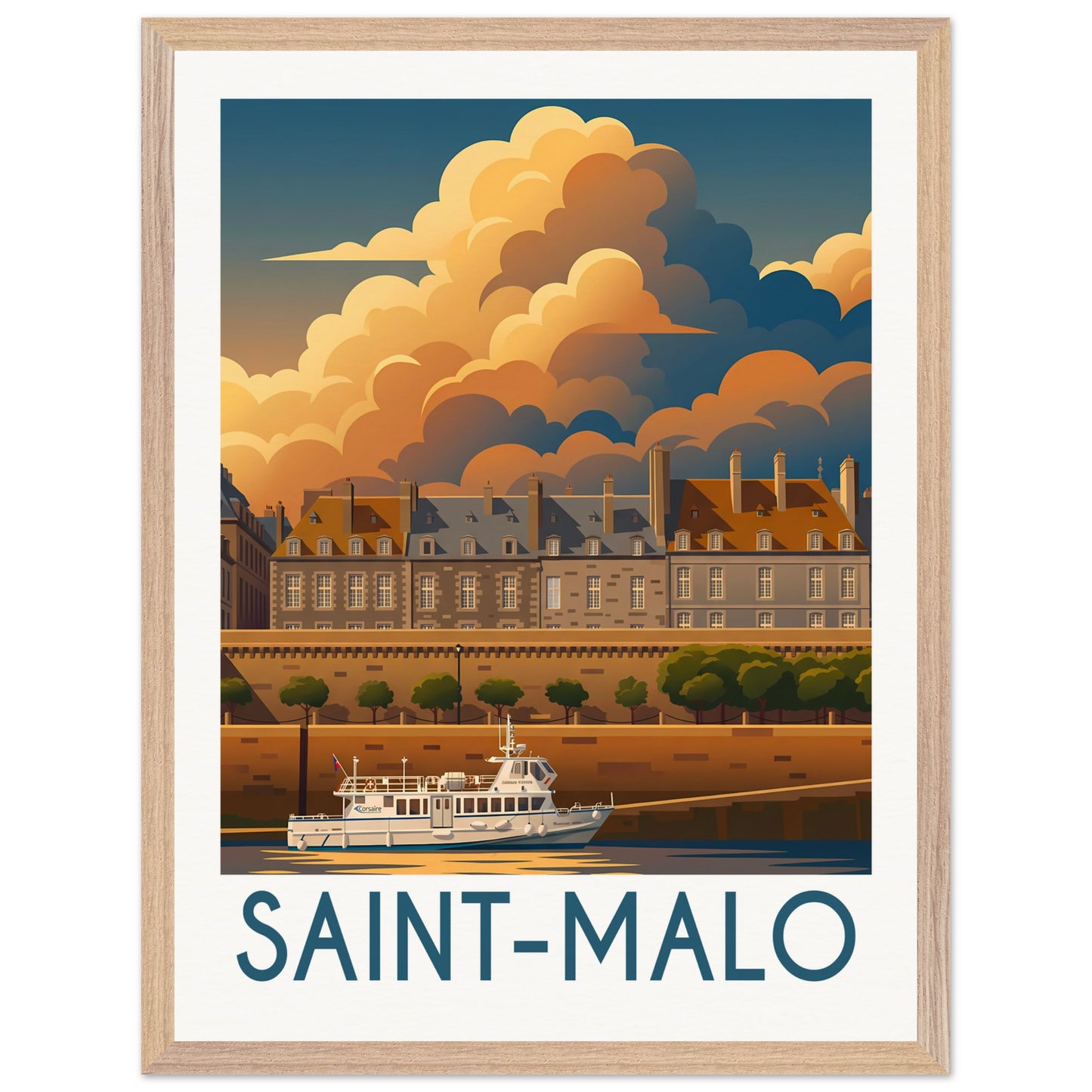 Affiche illustrée Saint-Malo — poster rétro, impression beaux-arts 250g