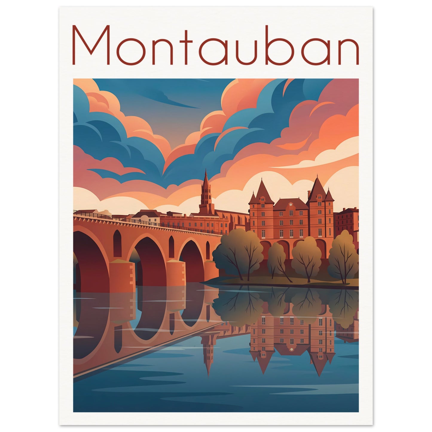 Affiche illustrée Montauban — poster rétro, impression beaux-arts 250g