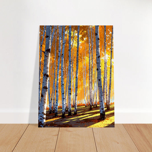 Affiche illustrée Forêt de bouleaux en automne, poster rétro, impression beaux-arts 250g