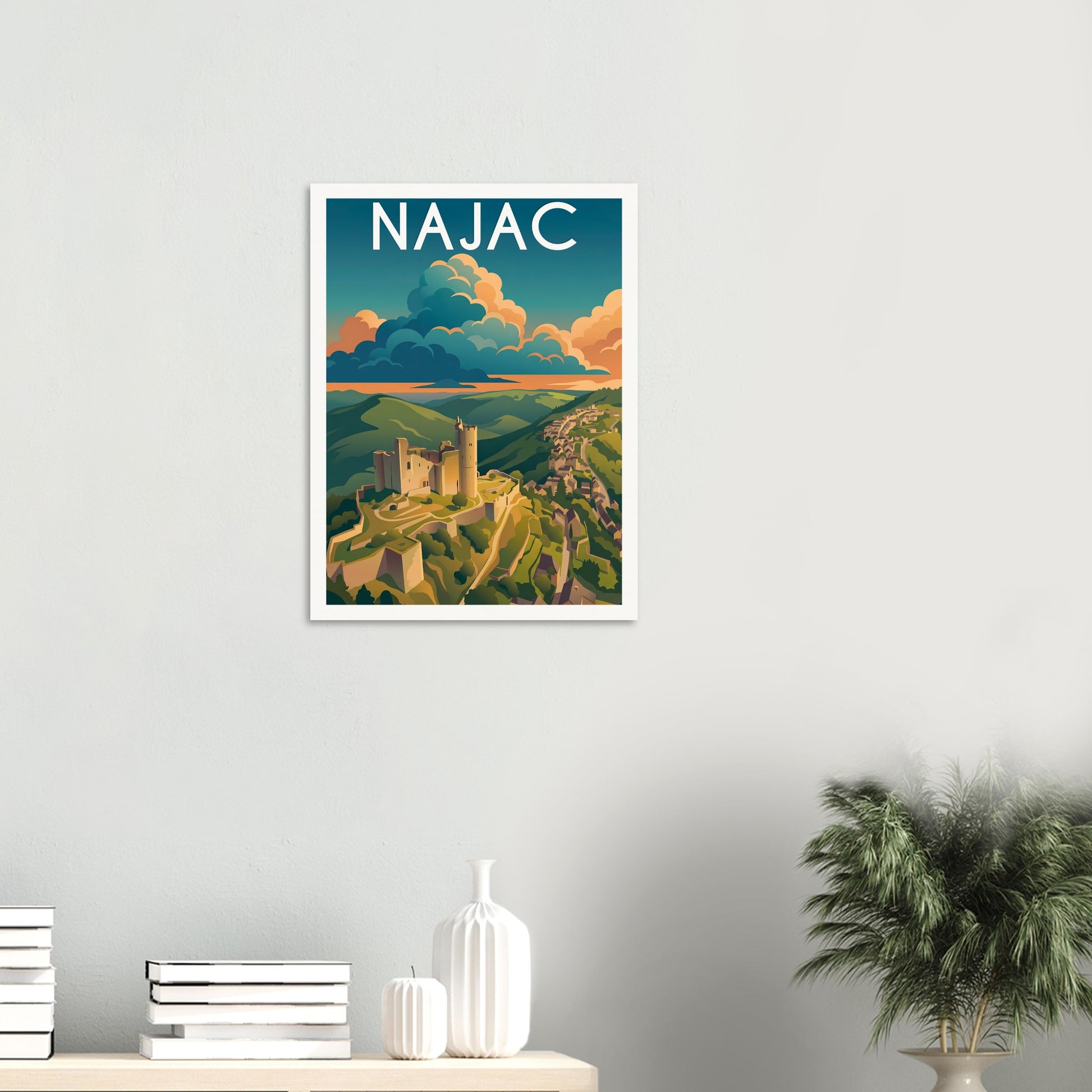 Affiche illustrée Najac — poster rétro, impression beaux-arts 250g