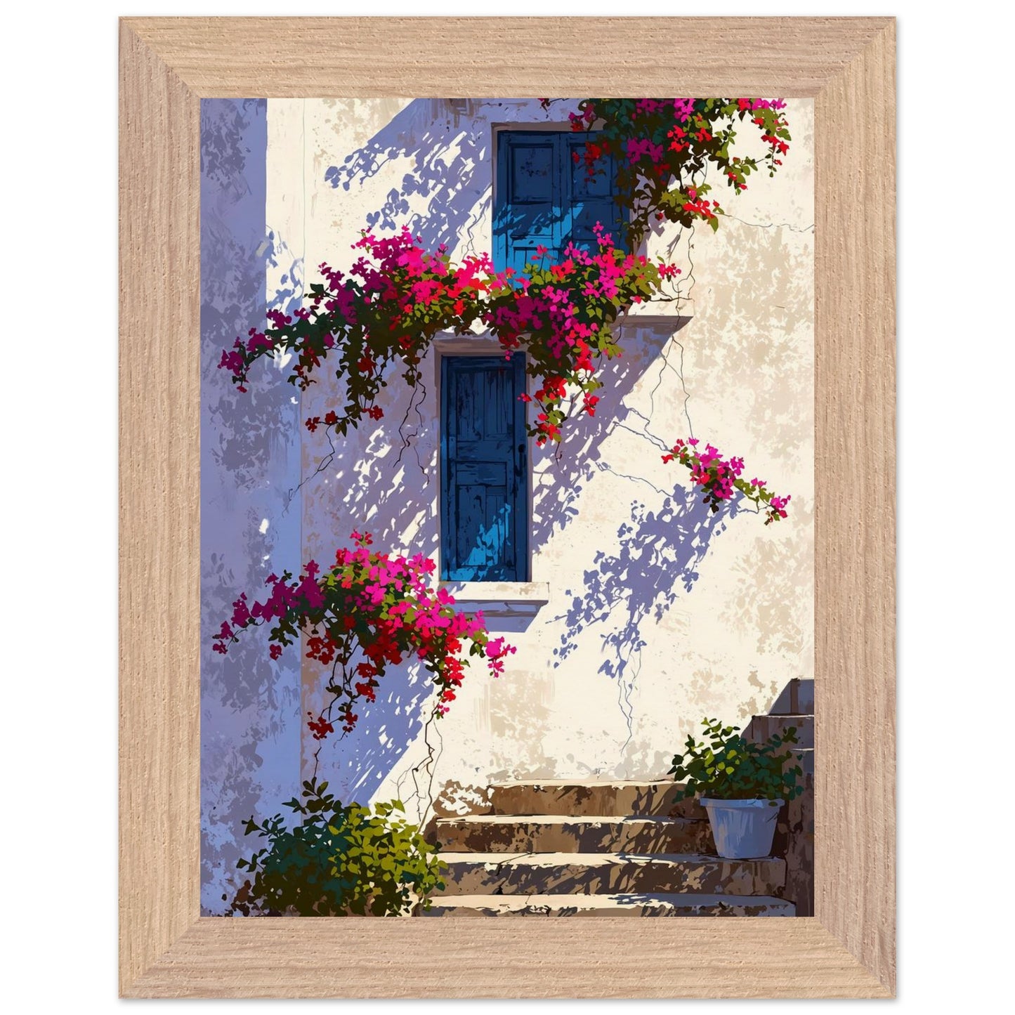 Affiche illustrée Bougainvillier fuchsia Encadrée — poster rétro, impression beaux-arts 250g
