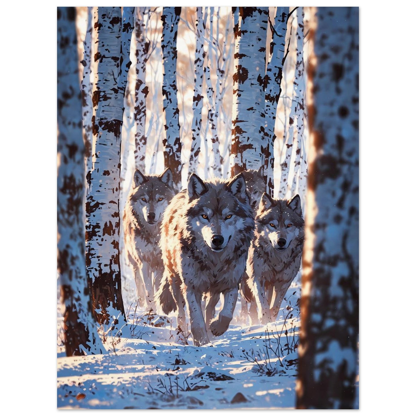 Affiche illustrée Meute de loups — poster rétro, impression beaux-arts 250g