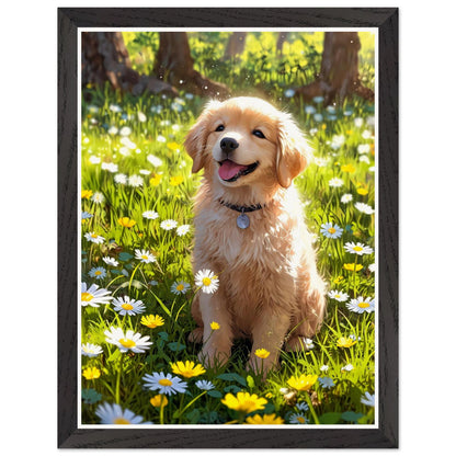 Affiche illustrée Golden retriever chiot Encadrée — poster rétro, impression beaux-arts 250g
