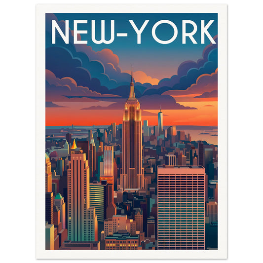 Affiche illustrée New York, poster rétro, impression beaux-arts 250g