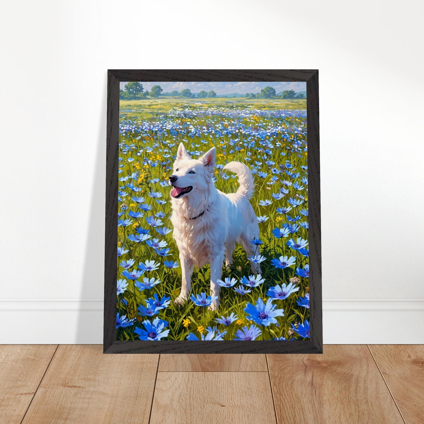 Affiche Berger Blanc Suisse encadrée, cadre bois