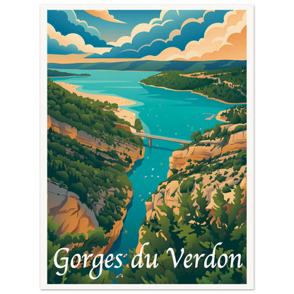 Affiche illustrée Gorges du Verdon — poster rétro, impression beaux-arts 250g