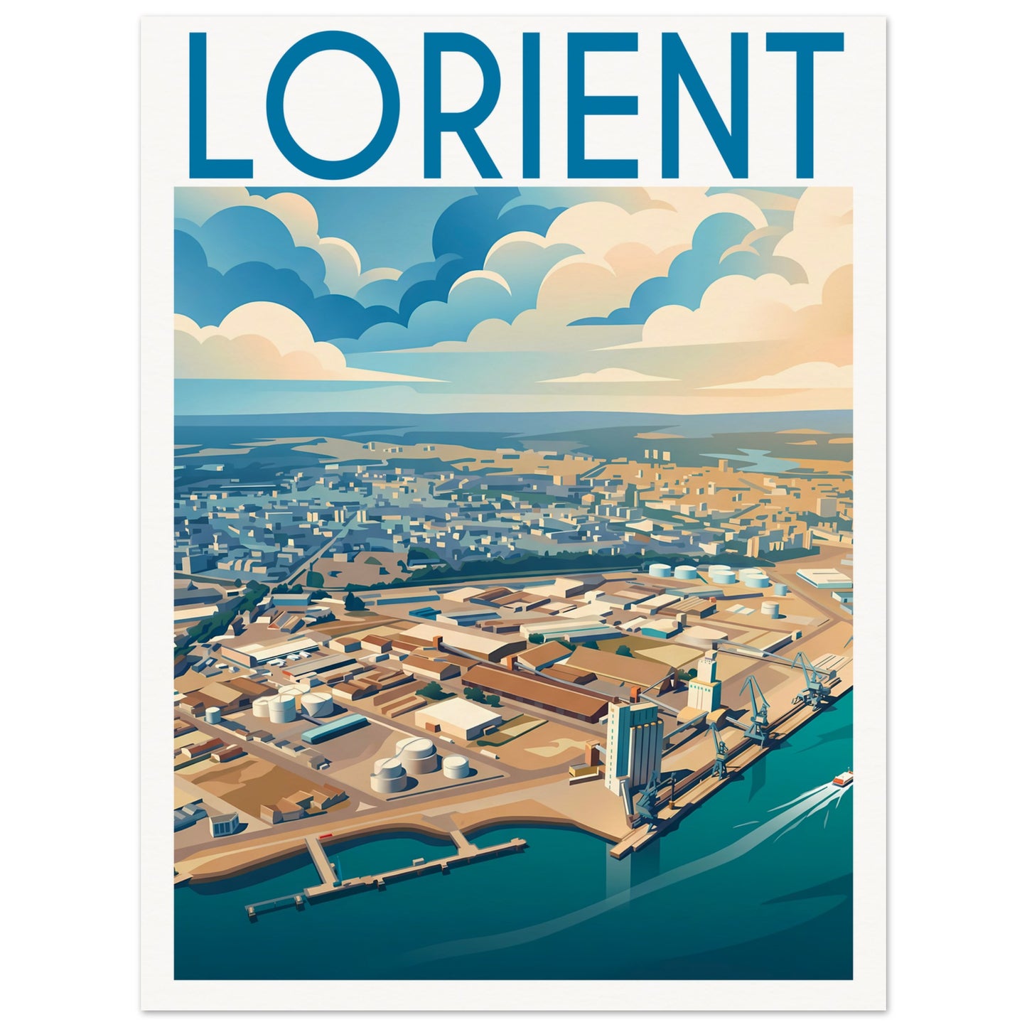 Affiche illustrée Lorient — poster rétro, impression beaux-arts 250g