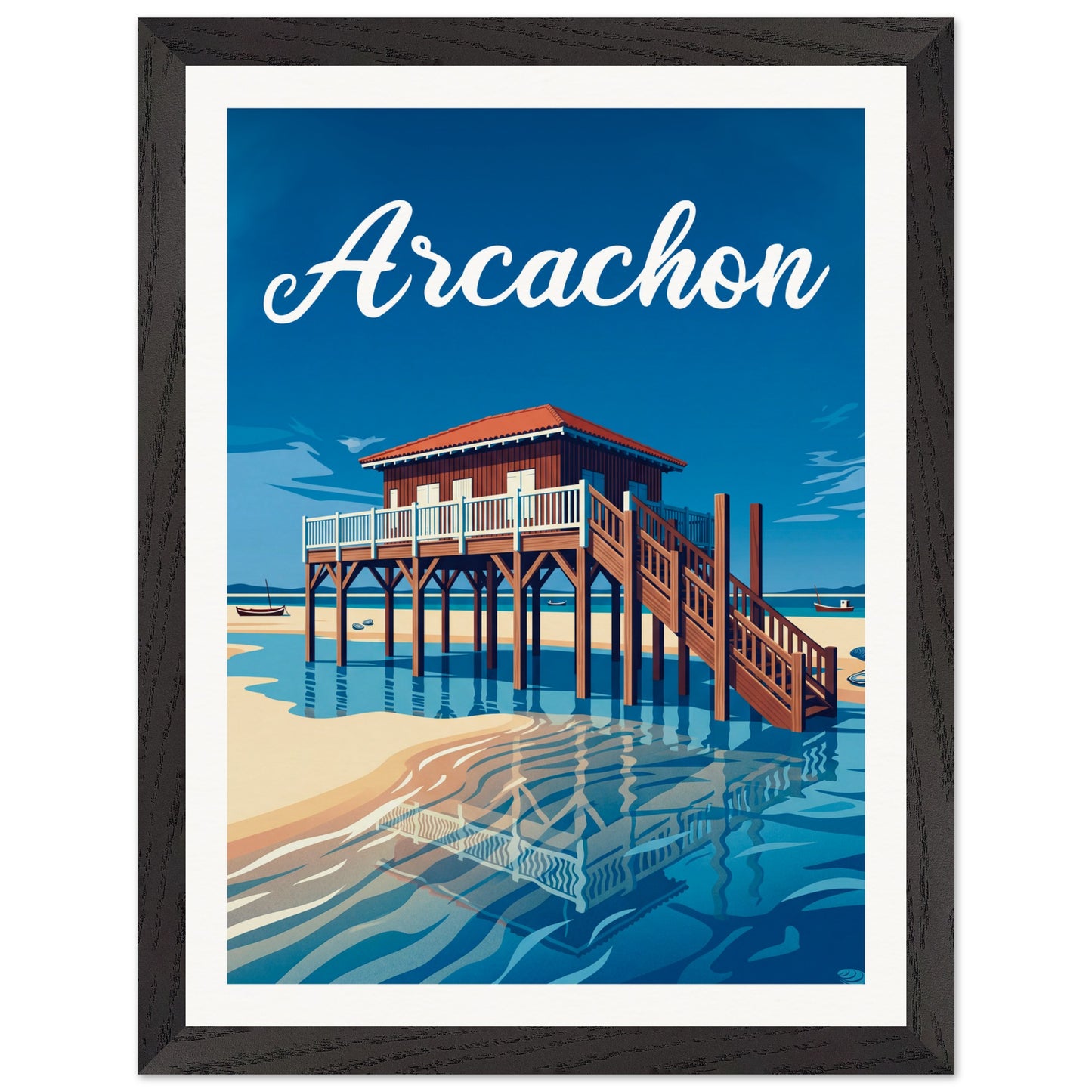 Affiche illustrée Arcachon — poster rétro, impression beaux-arts 250g
