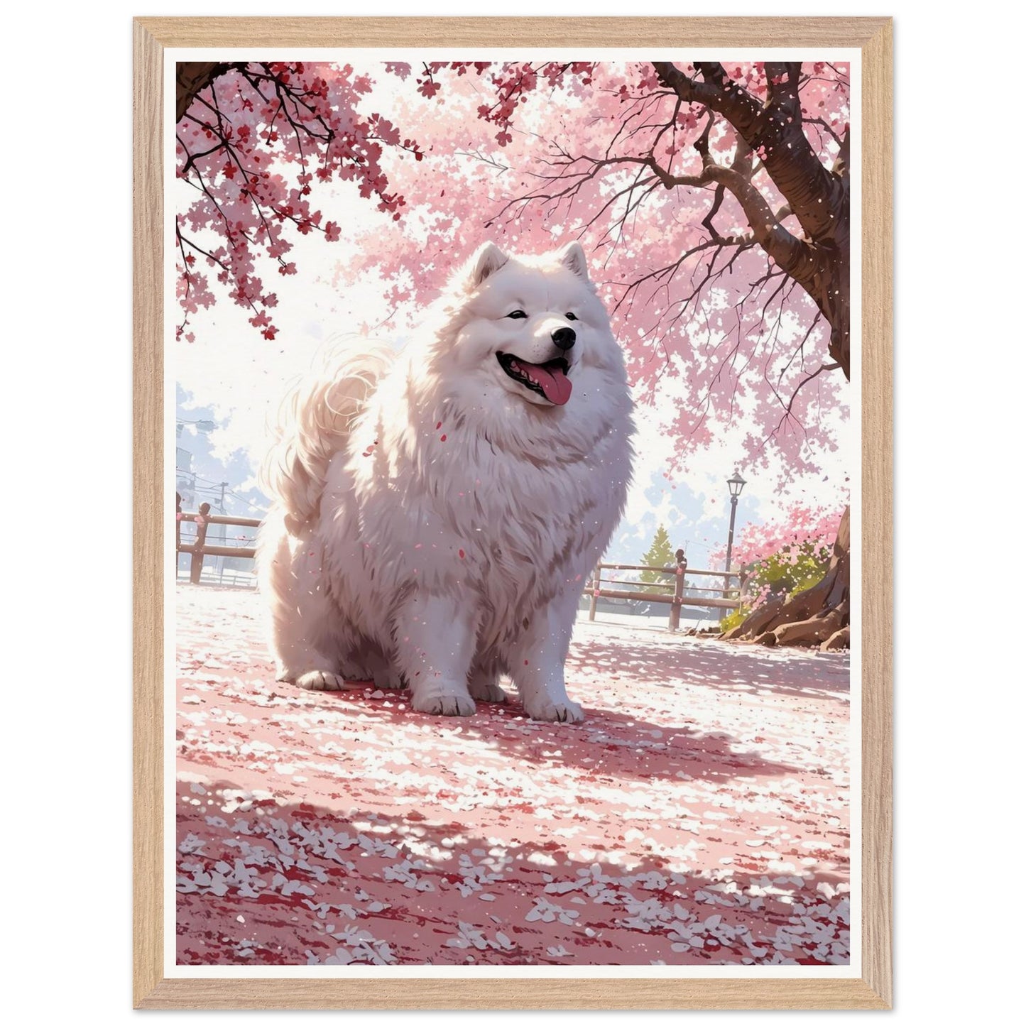 Affiche illustrée Samoyède blanc Encadrée — poster rétro, impression beaux-arts 250g