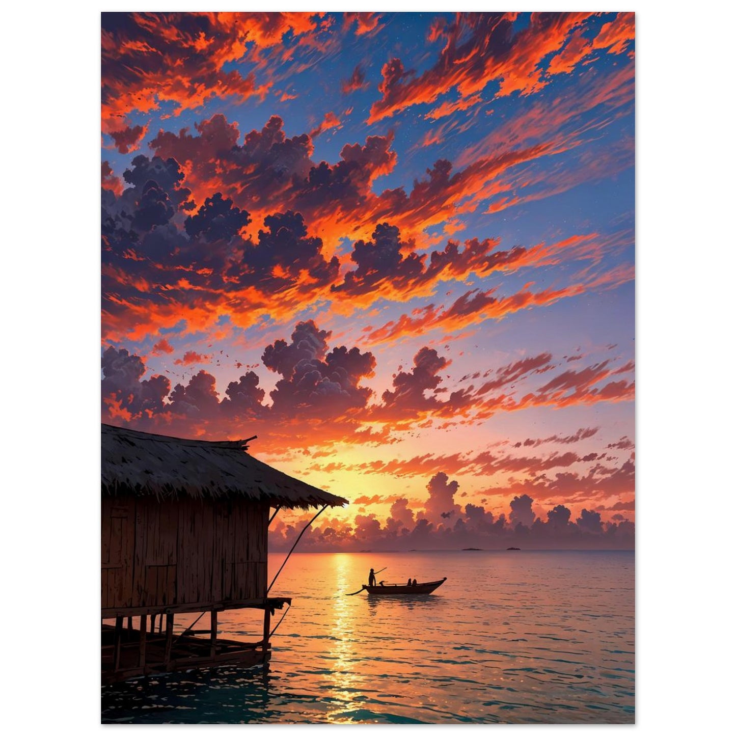 Affiche illustrée Plage de Maldives — poster rétro, impression beaux-arts 250g
