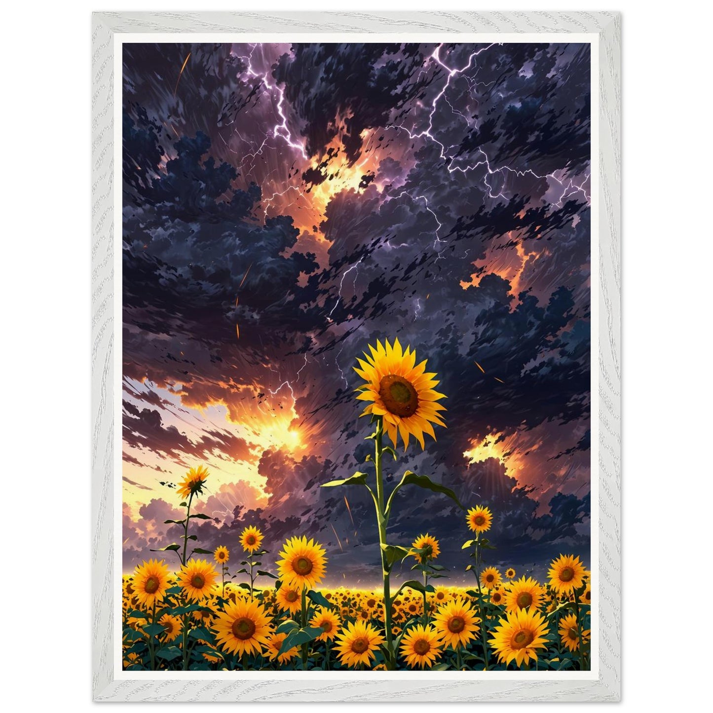 Affiche illustrée Champ de tournesols géants Encadrée — poster rétro, impression beaux-arts 250g